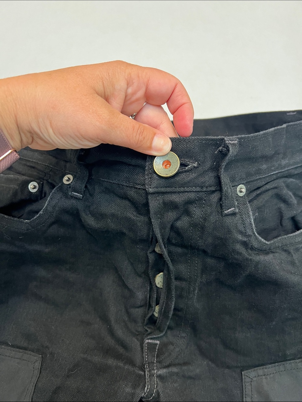 SCHAEFFER’S GARMENT HOTEL MADE IN USA RARE BLACK DOUBLE KNEE JEANS 34x35 - Picture 3 of 16
